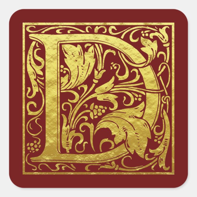 Letter D First Letter Imitate Gold Red Quadratischer Aufkleber (Vorderseite)