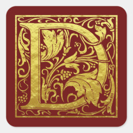 Letter D First Letter Imitate Gold Red Quadratischer Aufkleber