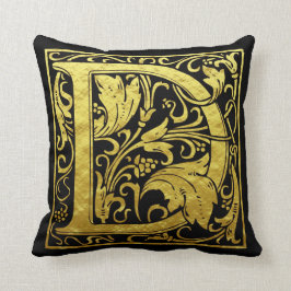 Letter D First Letter Imitats Gold und Schwarz Kissen