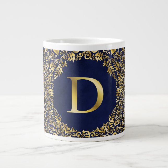Letter D golden Damask Pattern Jumbo-Tasse (Vorderseite)