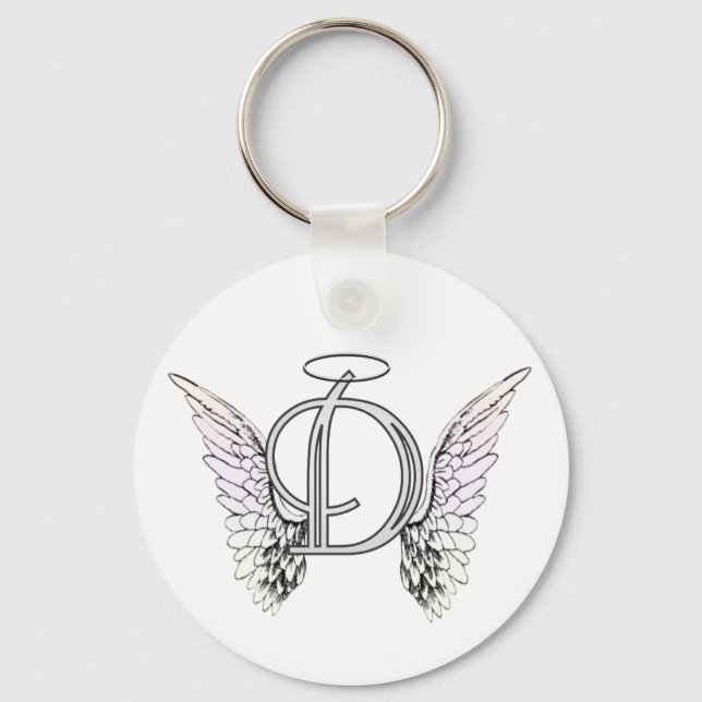 Letter D Initial Monogram mit Angel Wings & Halo Schlüsselanhänger (Vorderseite)