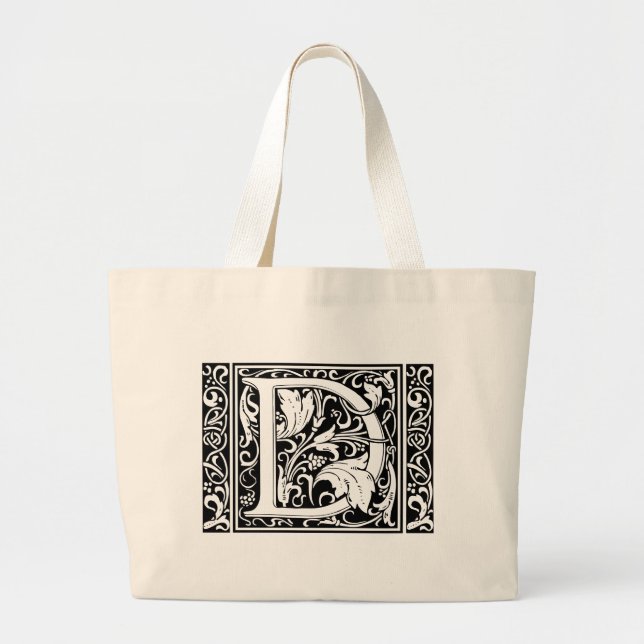 Letter D mittelalterliche Monogram Art Nouveau Jumbo Stoffbeutel (Vorne)