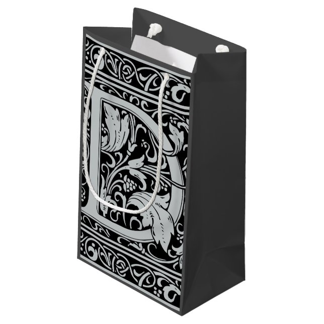Letter D mittelalterliche Monogram Art Nouveau Kleine Geschenktüte (Rückseite Schrägansicht)