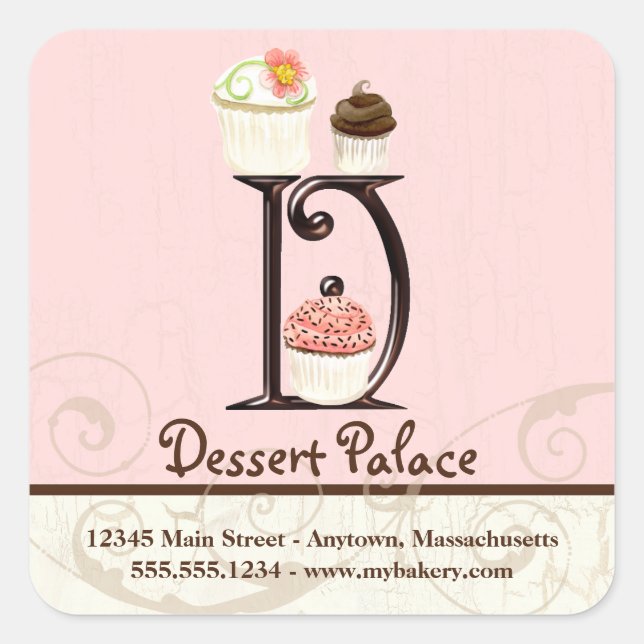Letter D Monogram Cupcake Logo-Aufkleber Quadratischer Aufkleber (Vorderseite)