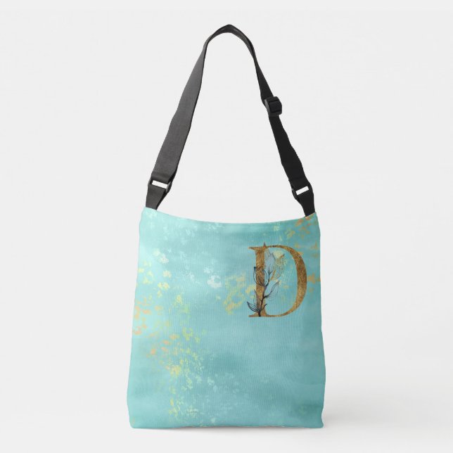 *~* LETTER D - Monogram Gold Glitzer Türkis Tragetaschen Mit Langen Trägern (Vorderseite)
