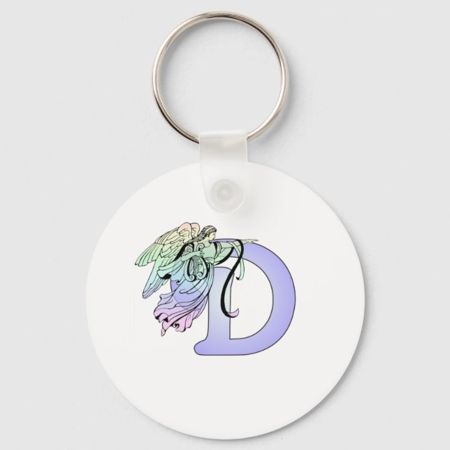 Letter D Monogram Initial Angel Wings Halo Schlüsselanhänger (Vorderseite)