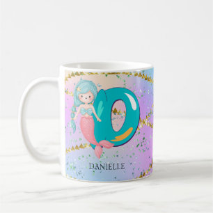 Letter D Monogram Watercolor Niedliches Mermaid-Ki Kaffeetasse