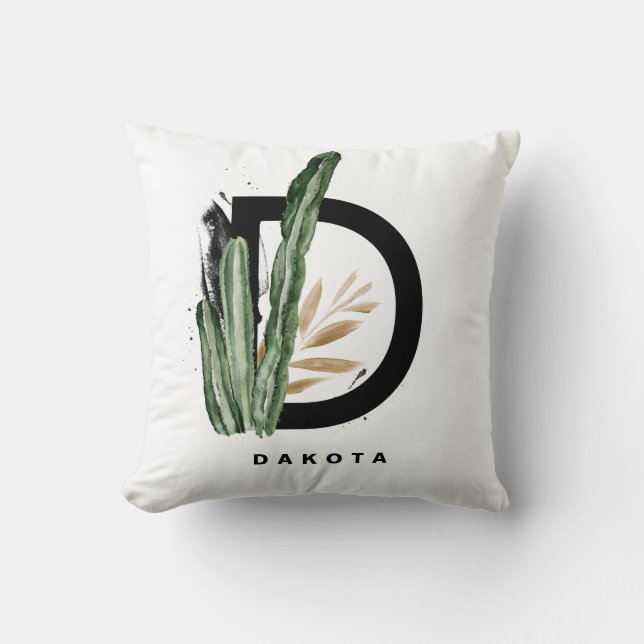 Letter D Monogramm | Tropischer Kaktus Personalisi Kissen (Vorderseite)
