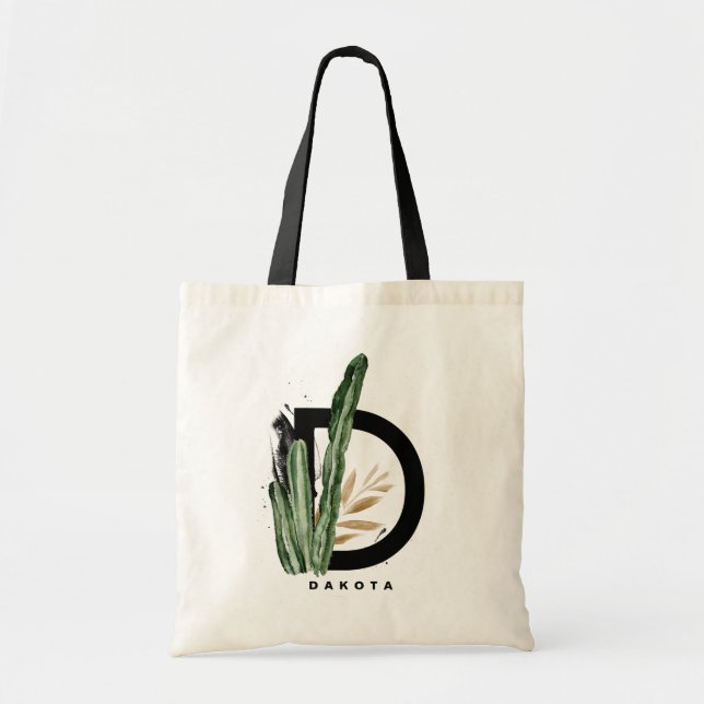 Letter D Monogramm | Tropischer Kaktus Personalisi Tragetasche (Vorne)
