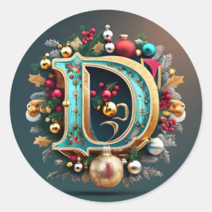 Letter D Weihnachtskleber Runder Aufkleber
