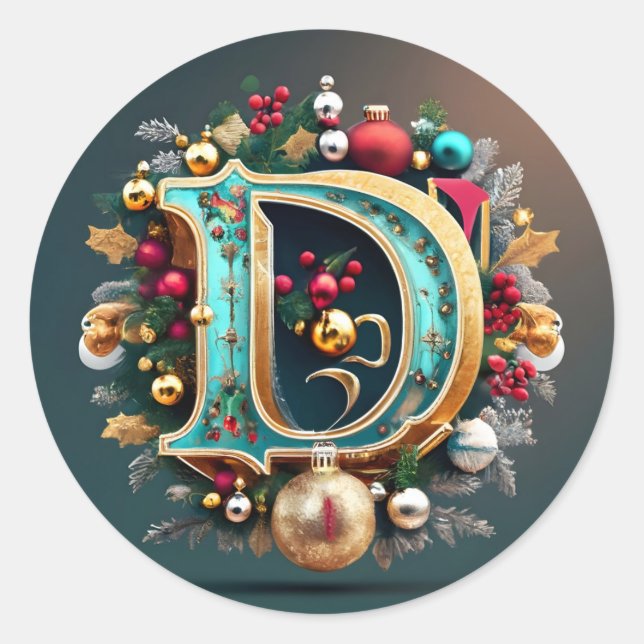 Letter D Weihnachtskleber Runder Aufkleber (Vorderseite)