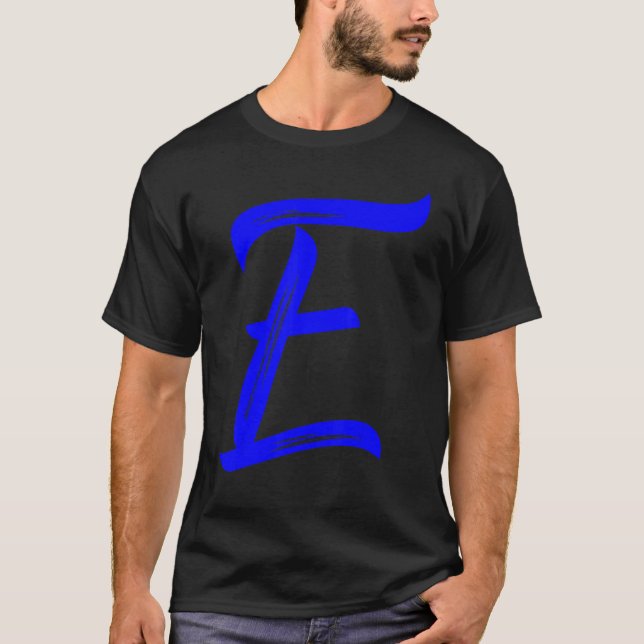 Letter E Alphabet Large Blue Graphic Initial T-Shirt (Vorderseite)