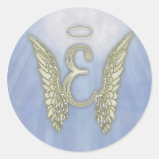 Letter E Angel Monogram Runder Aufkleber