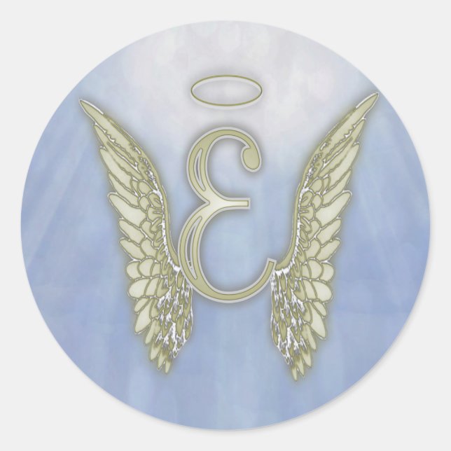 Letter E Angel Monogram Runder Aufkleber (Vorderseite)