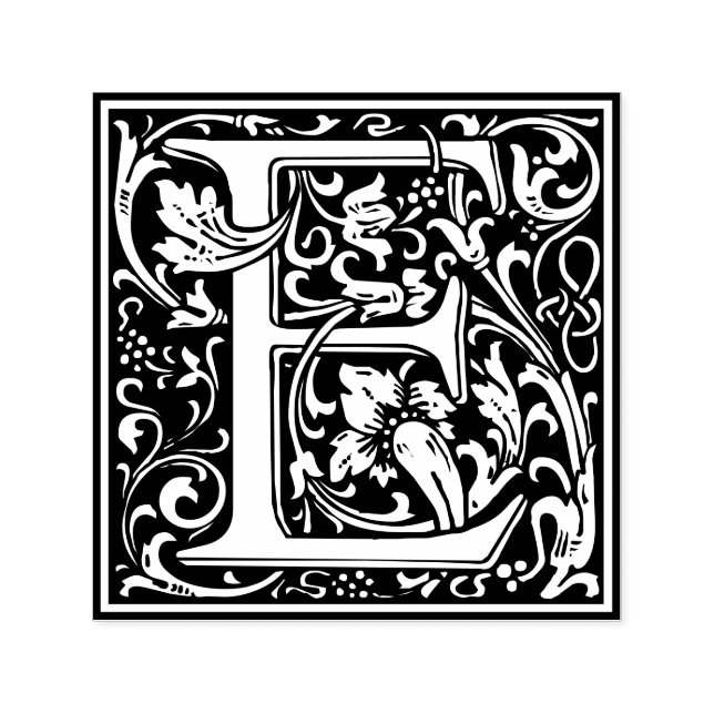 Letter E Art Nouveau Schwarz/Weiß Tile Permastempel (Design)