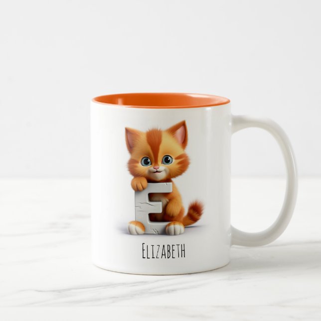 Letter E Cat Alphabet Monogram Coffee Tasse (Rechts)