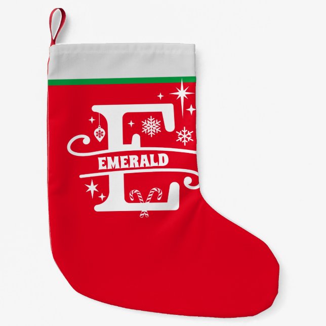 Letter E Christmas Monogram Initial Name Red White Kleiner Weihnachtsstrumpf (Vorderseite)