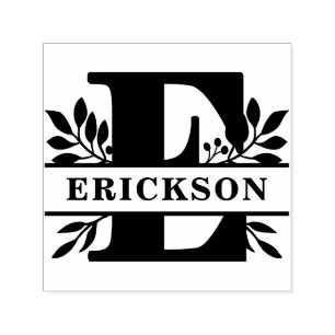 Letter E Classic Foliage Family Name Monogram Permastempel