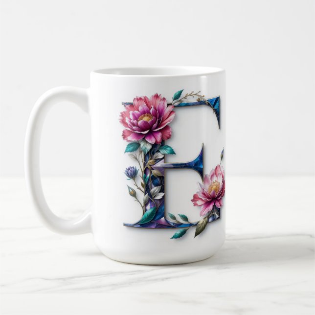 Letter E Coffee Tasse - Blumendesign für Geschenke (Links)
