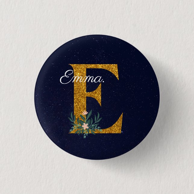 Letter E Golden Monogramm  Button (Vorderseite)