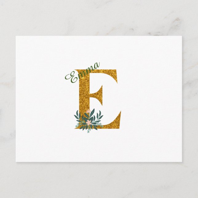 Letter E Golden Monogramm Postkarte (Vorderseite)