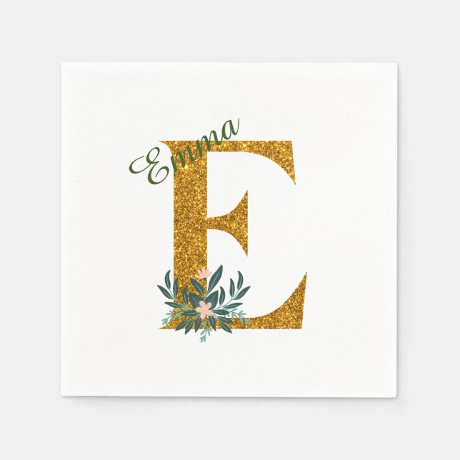 Letter E Golden Monogramm Serviette (Vorderseite)