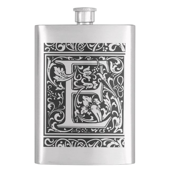 Letter E Mittelalterliche Monogramm Art Nouveau Flachmann (Vorderseite)
