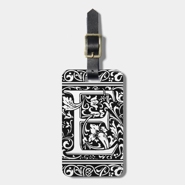 Letter E Mittelalterliche Monogramm Art Nouveau Gepäckanhänger (Vorderseite vertikal)