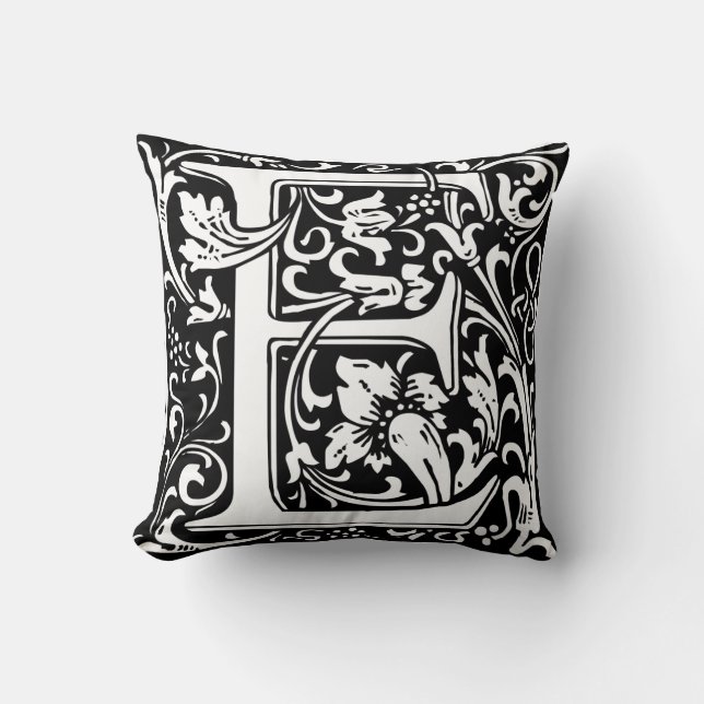 Letter E Mittelalterliche Monogramm Art Nouveau Kissen (Vorderseite)