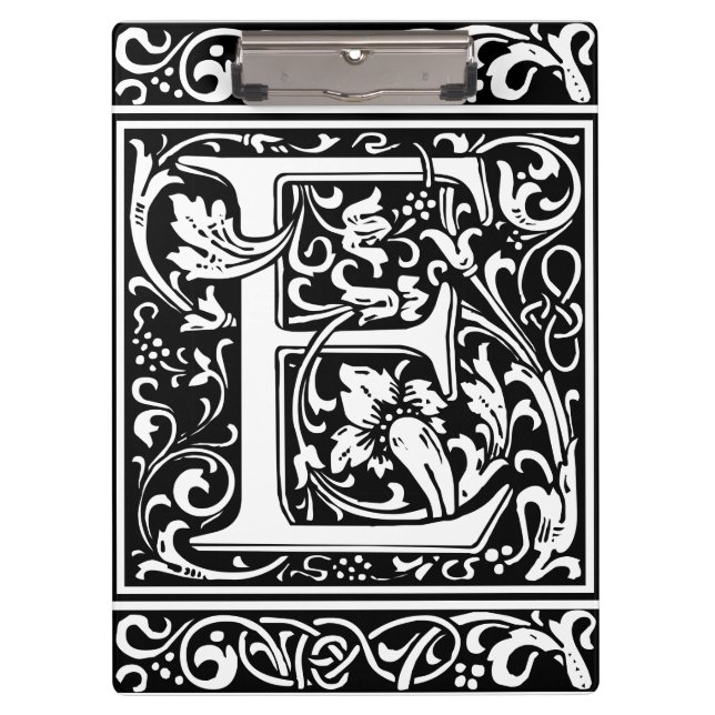 Letter E Mittelalterliche Monogramm Art Nouveau Klemmbrett (Vorderseite)