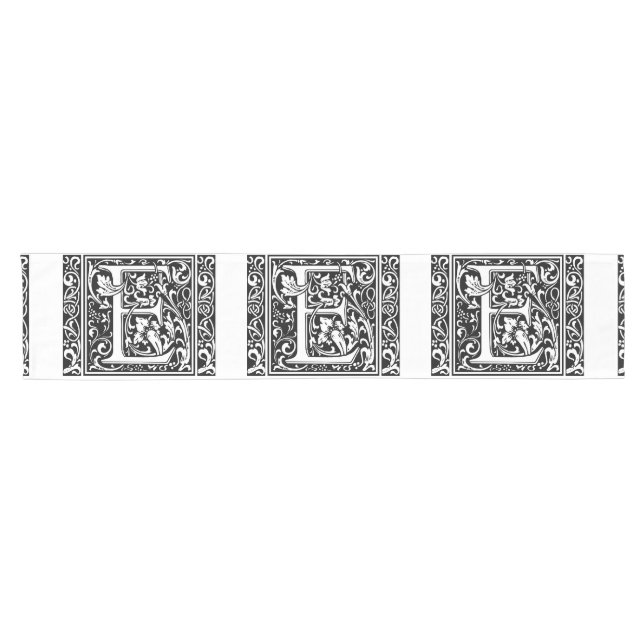 Letter E Mittelalterliche Monogramm Art Nouveau Kurzer Tischläufer (Horizontal)