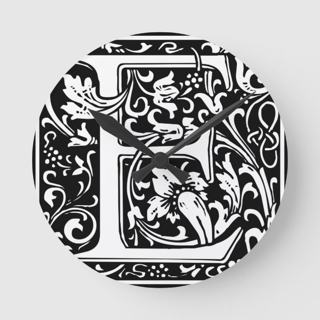 Letter E Mittelalterliche Monogramm Art Nouveau Runde Wanduhr (Vorderseite)