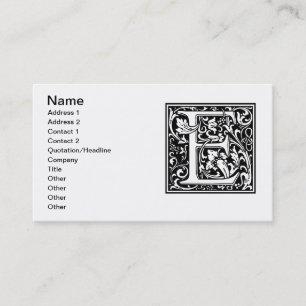 Letter E Mittelalterliche Monogramm Art Nouveau Visitenkarte