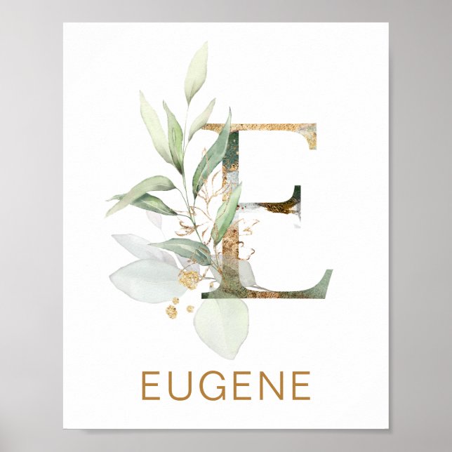 Letter E Monogram Green & gold foliing Kinderzimme Poster (Vorne)