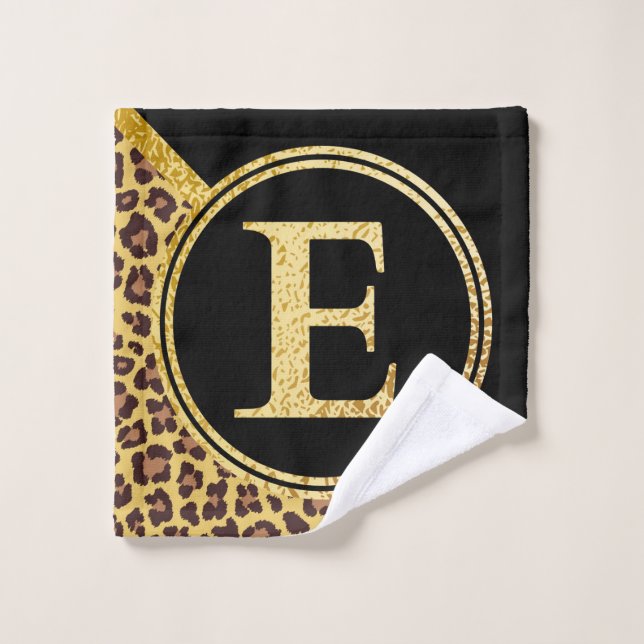 Letter E Monogram Leopard Print Gold und Black Waschlappen (Waschlappen)