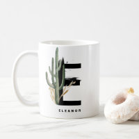 Letter E Monogram | Tropischer Kaktus Personalisie