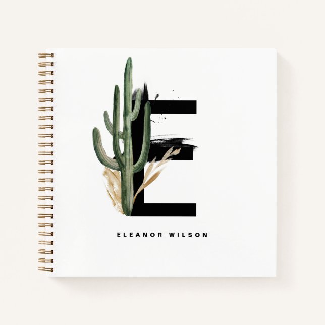 Letter E Monogram | Tropischer Kaktus Personalisie Notizbuch (Vorderseite)