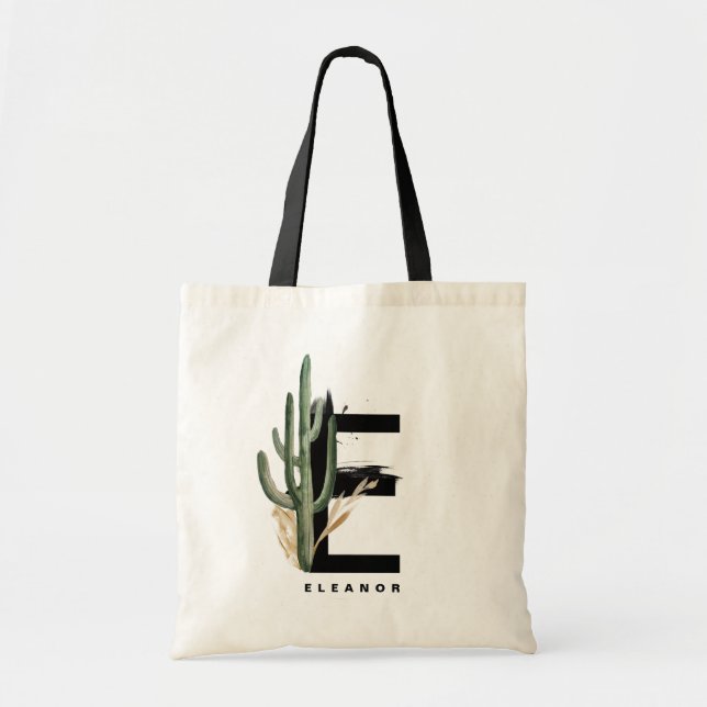 Letter E Monogram | Tropischer Kaktus Personalisie Tragetasche (Vorne)