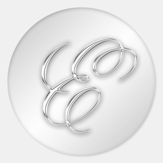 Letter E-Skript erste Imitate Silber-Monogramm-Gef Runder Aufkleber (Vorderseite)