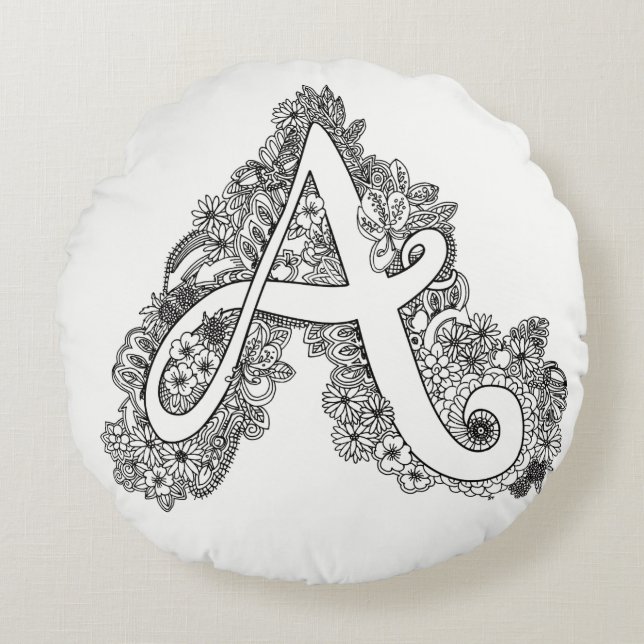 Letter Ein monokdoodles geklapftes Muster rundes K Rundes Kissen (Vorderseite)