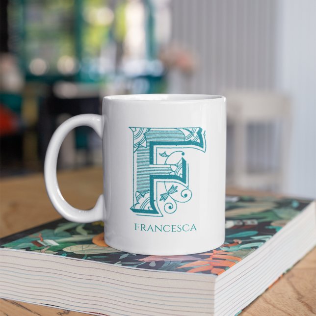 Letter F Aquamarin Monogram Modern Name Coffee Tas Kaffeetasse (Von Creator hochgeladen)
