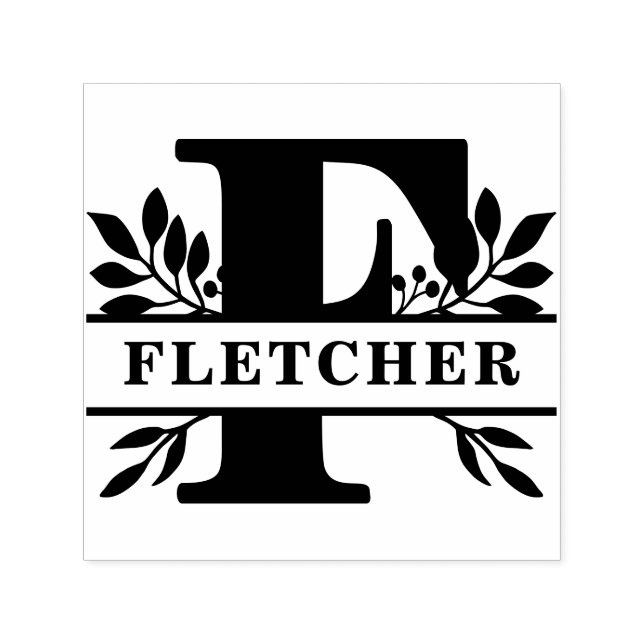Letter F Classic Foliage Family Name Monogram Permastempel (Design)