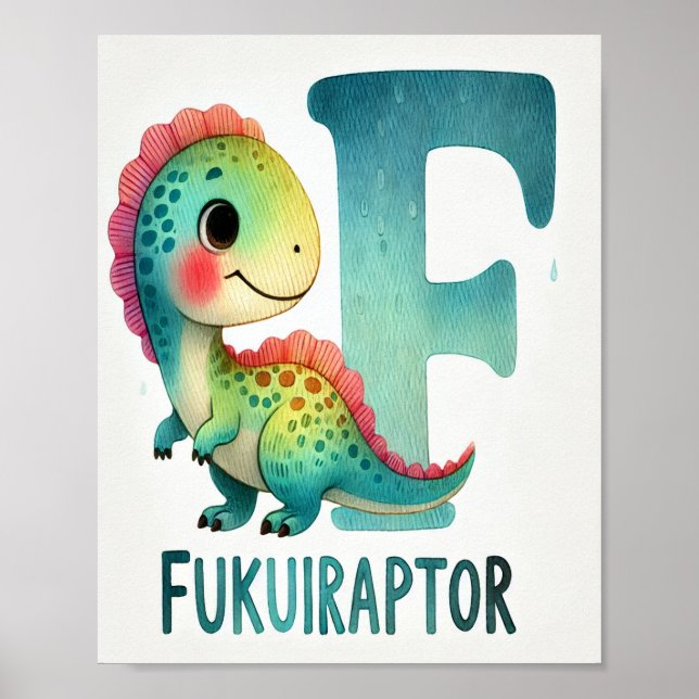 Letter F, Dinosaur Alphabet Watercolor Poster (Vorne)