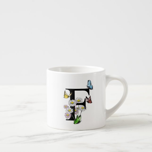 Letter F Floral Butterfly Monogram Espressotasse (Rechts)
