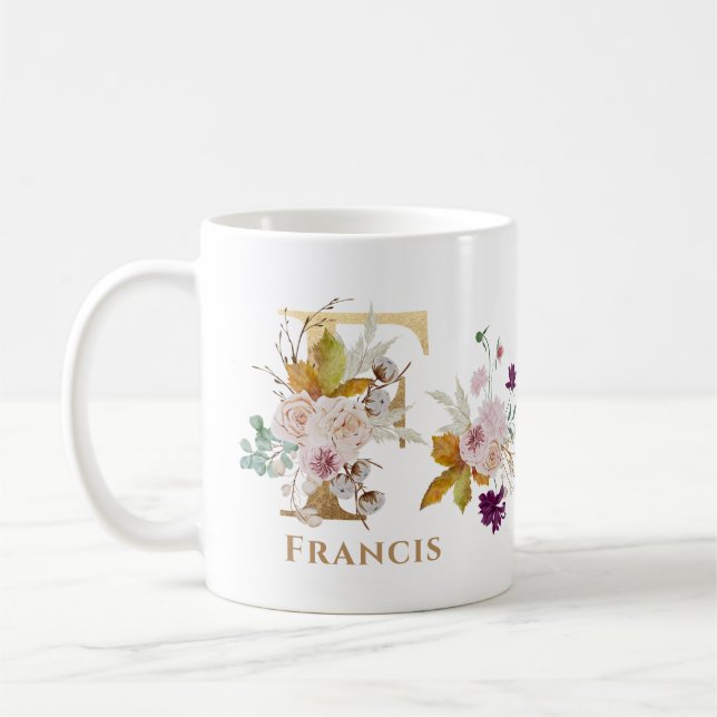 Letter F - Gold Floral Name Schwesterkollege Freun Kaffeetasse (Links)