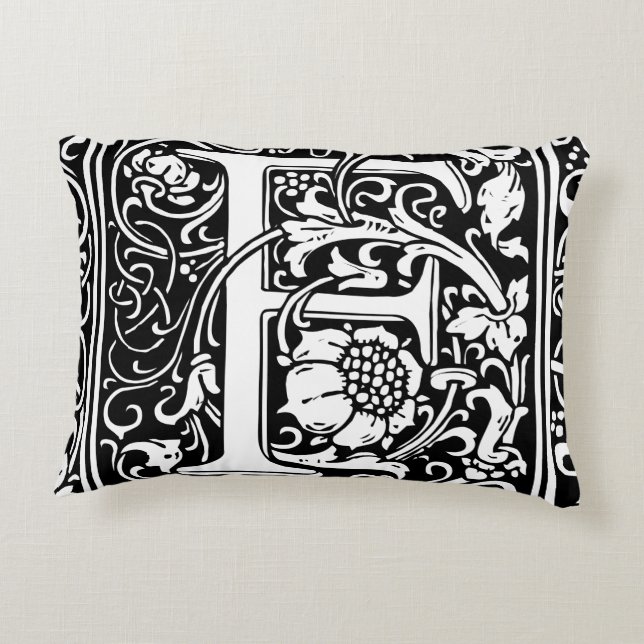 Letter F Mittelalterliche Monogram Art Nouveau Dekokissen (Rückseite)