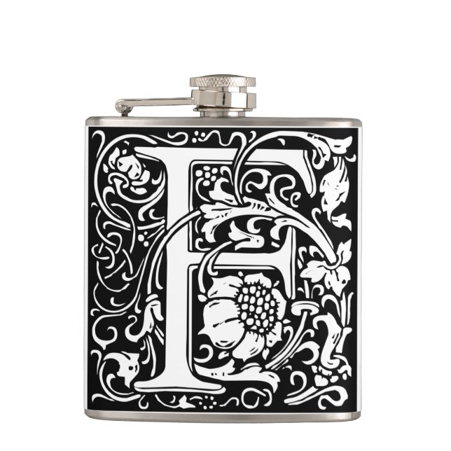 Letter F Mittelalterliche Monogram Art Nouveau Flachmann (Vorderseite)