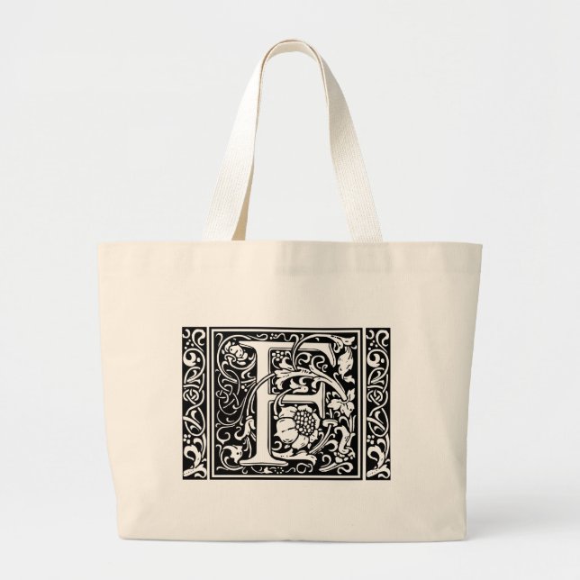 Letter F Mittelalterliche Monogram Art Nouveau Jumbo Stoffbeutel (Vorne)