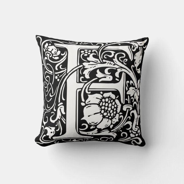 Letter F Mittelalterliche Monogram Art Nouveau Kissen (Vorderseite)