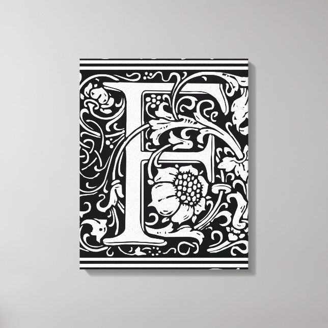 Letter F Mittelalterliche Monogram Art Nouveau Leinwanddruck (Vorderseite)